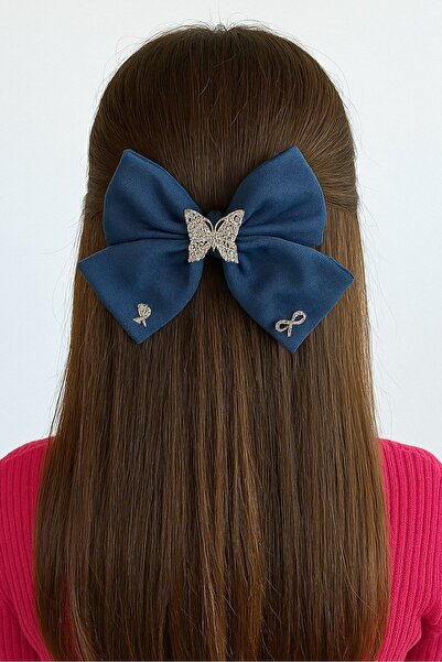 TAKIŞTIR Navy Blue Color Ribbon Vending Machine Buckle with Butterfly Figure