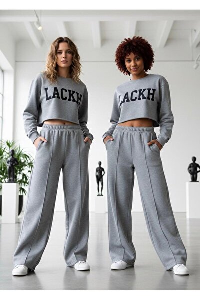 LACKH Sweatpants 2 Pieces Gray Loose Legs with Tread on the Front Double Layer Sweat-Repellent Comfortable for Daily Use