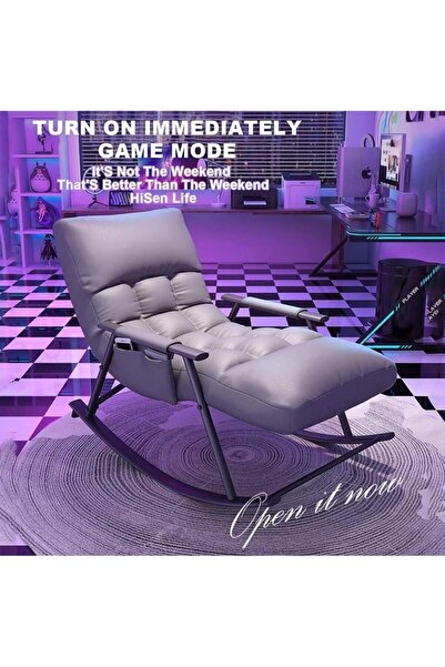 ESMART Adjustable Rocking Recliner Chair with Headrest, Footrest & Side Pockets, Comfortable Sofa - Gray