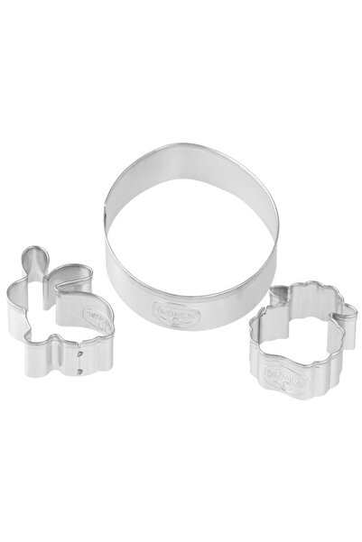 Dr. Oetker Set of 3 Dr.Oetker 1878 Linzer molds, Egg, Bunny, Lamb, Stainless steel, Silver