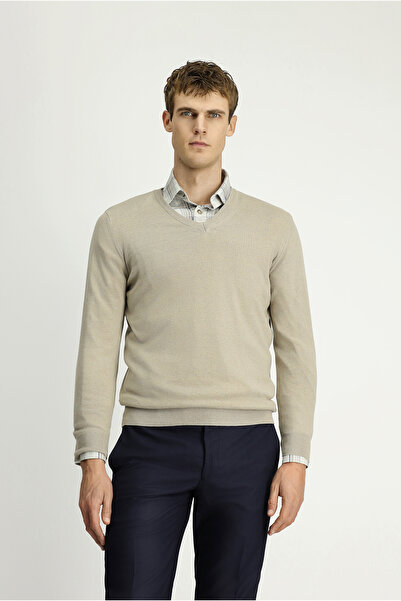Kiğılı V Neck Regular Fit Cotton Cashmere Knitwear Sweater