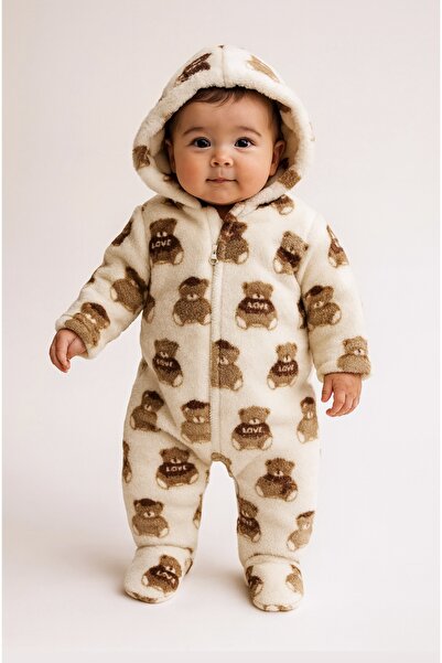 eradkids Premium Bear Hooded Plush Baby Jumpsuit