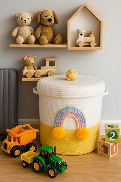 Secem Boutique Oyuncak sepeti, jüt sepet, kapaklı sepet