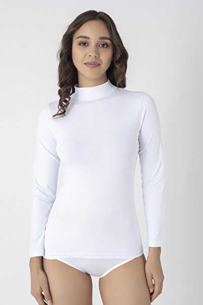Miss Elit Cotton White Long Sleeve Turtleneck Bodysuit 2-Pack