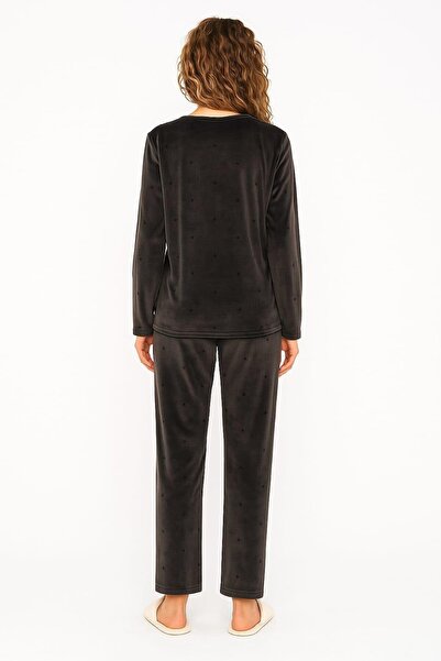 Pemilo Women's 13504-2618 Long Sleeve Velvet Pajama Set Smoked