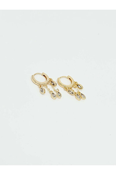 Miruva Gold Color Dangle Stone Detailed Steel Hoop Earrings