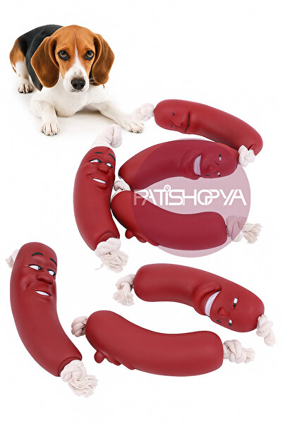 PATİSHOPYA 4’lü Sucuk Şekilli Sesli Köpek Oyuncağı Diş Kaşıma ve Dayanıklı Kauçuk Eğitim Oyuncağı