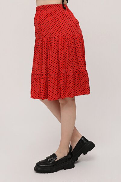 MAKSEN TEKSTİL Polka Dots Shorts Skirt - Viscose Fabric Comfortable Fit Elastic Waist Midi Length Women's Shorts Skirt