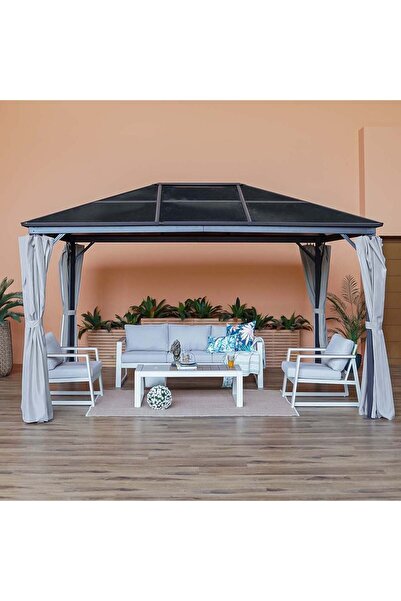 Danube Home Veora 3x4m Grey Gazebo with Lights & Curtains - Durable Polycarbo...