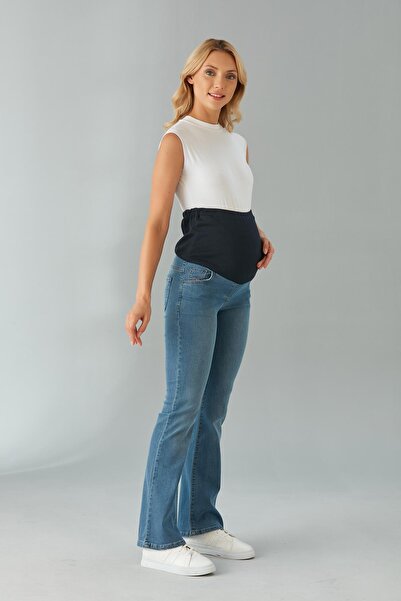 Işşıl 615-Pregnant Women's Lycra Spanish Leg Jeans with Belly Band