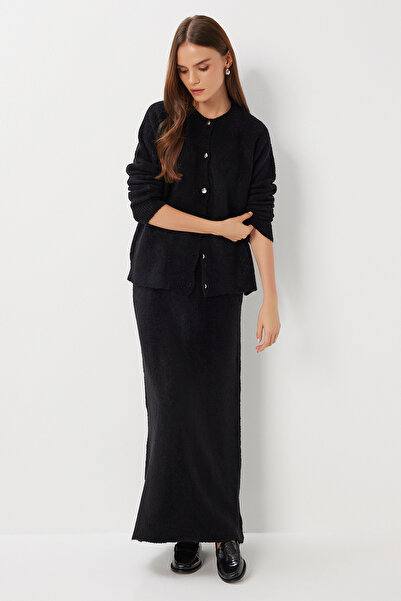 Lovelyİstanbul Yumuşak Dokulu Hırka Etek Triko Takım LKİ0044 SİYAH