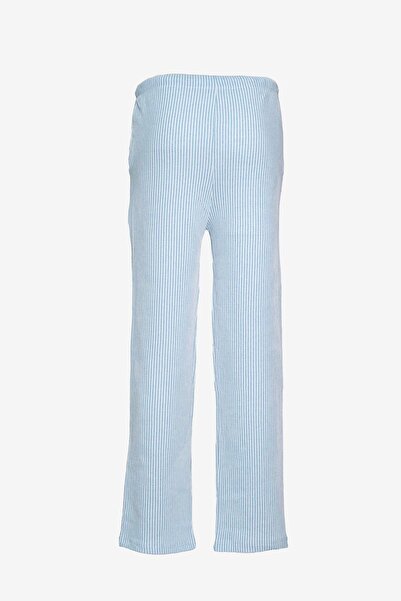 birizmoda Striped Straight Leg Elastic Waist Trousers - Blue