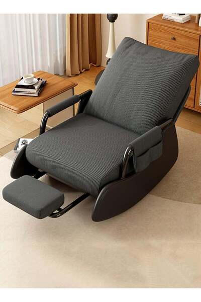 ESMART كرسي هزاز قابل للطي مع مسند ظهر ومسند قدم قابلين للتعديل، للمنزل والمكتب - رمادي/أسود