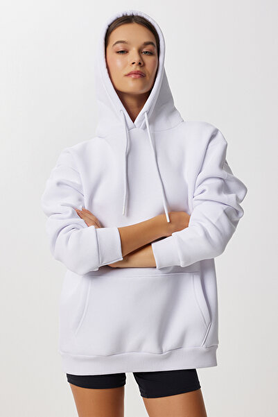 Lovelyİstanbul Πλεκτό φούτερ με κουκούλα Oversize LEN0042 ΛΕΥΚΟ