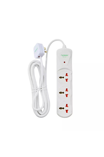 Terminatör Terminator 3 Way Universal Power Extension Socket 5mtr Cable With Safety Shutter- White