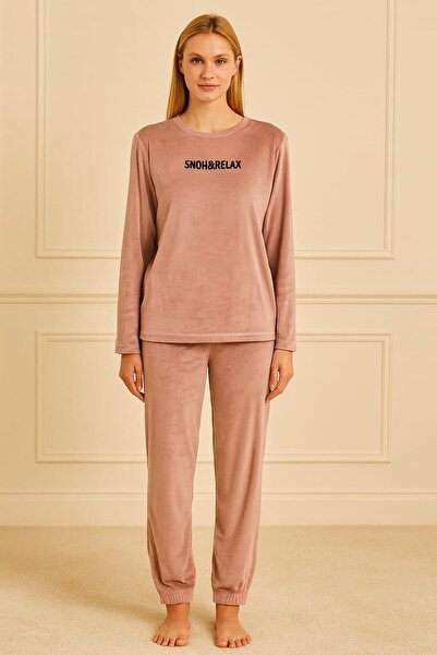 Pemilo Set de pijamale din catifea cu mânecă lungă pentru femei 13164-2650