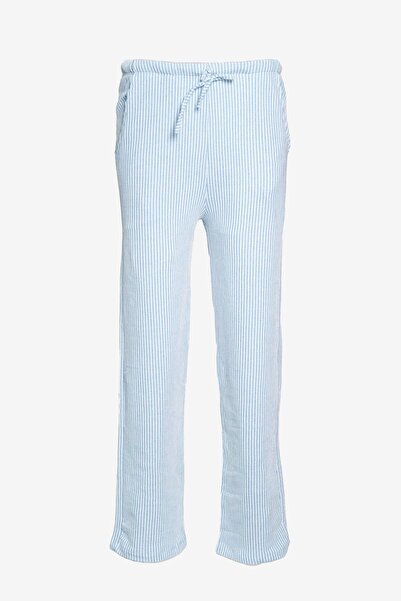 birizmoda Striped Straight Leg Elastic Waist Trousers - Blue