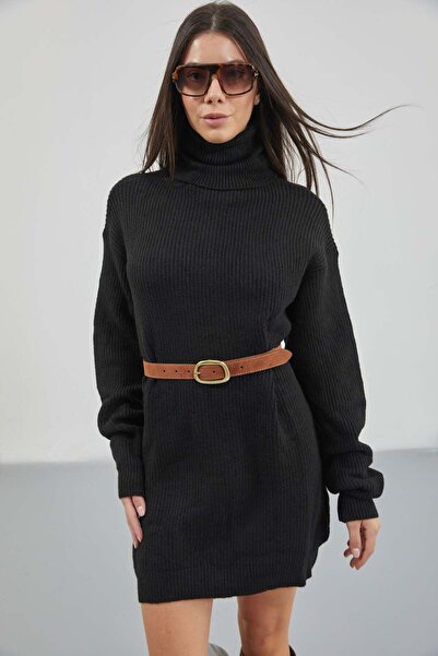 Maxi modena Oversize Turtleneck Black Knitwear Tunic