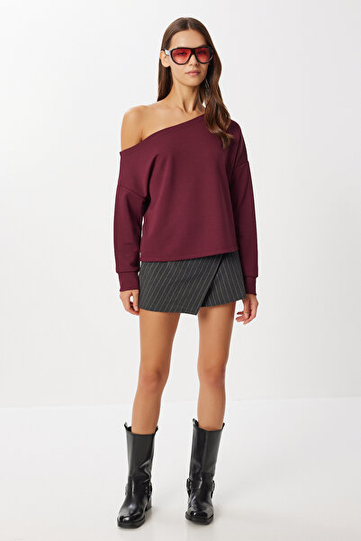 Lovelyİstanbul بلوزة مودال ناعمة مكشوفة الكتفين LRX0014 MÜRDÜM