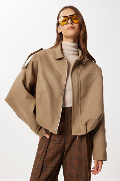 Lovelyİstanbul Süet Görünümlü Bomber Ceket LOH0014 VİZON