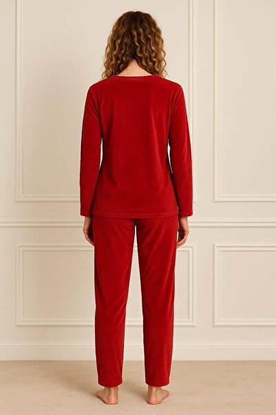 Pemilo Women's 13165-2651 Long Sleeve Velvet Pajama Set Red