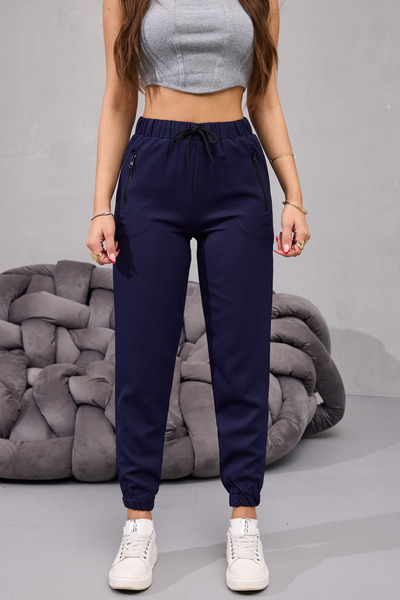 BİKELİFE Kadın Yüksek Bel Likralı Rahat Kumaş Jogger Beli Lastikli Pantolon