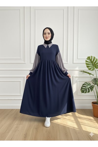MERVERA Double Colored Robali Medina Silk Tesuture Dress
