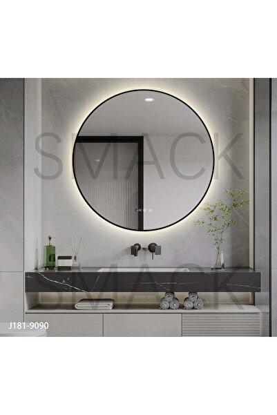 Smack Oglindă LED și tactilă, cu funcție de dezaburire și ceas, ramă neagră m...