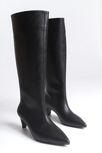 LDR Жіночі чорні чобітки на високих підборах із загостреним носком