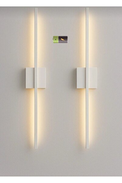 Betül Home Design Modern Dekoratif Aç-kapa Düğmeli Pilli Kare Led Duvar Aplik Beyaz 65 CM (1 ADET) Pil Dahildir