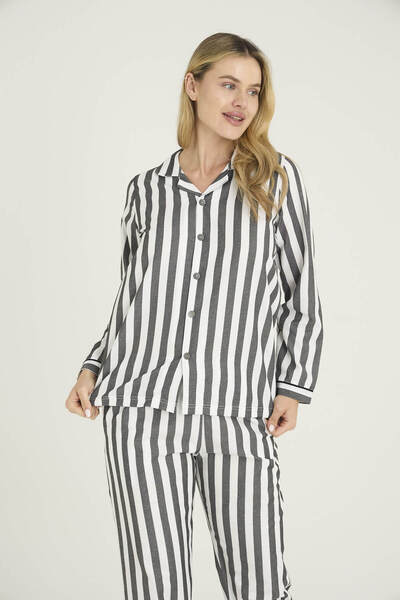 KLY Women's Apaj Collar Gaffur Stripe Patterned Pajama Set