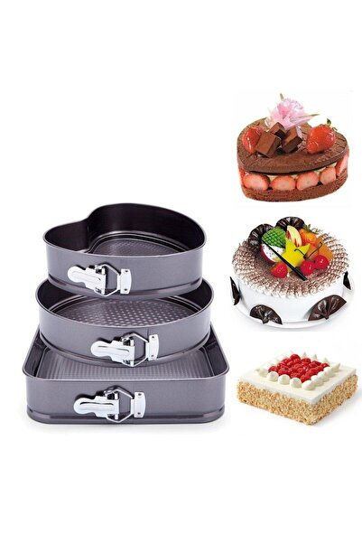 OEM Set de 3 forme de tort cu bază detașabilă: formă de inimă, rotundă și pătrată