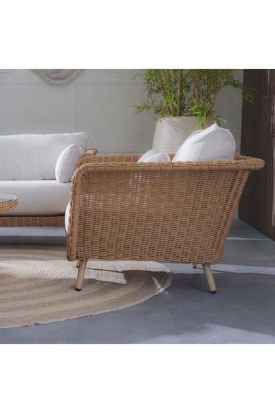 Danube Home Santiago 5-Seater Rattan Sofa Set with Coffee Table - Brown/White - 2-Year Warranty by Ziantti
