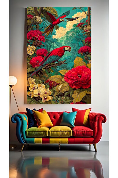 özkacar ILUSTRARE COLORATĂ A UNUI PAPAGAIE 2 Tablou pe pânză pentru decorarea...