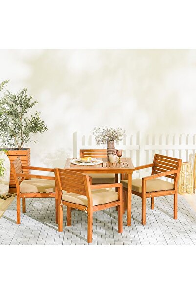 Danube Home طقم طعام خارجي خشبي مرجاني لشخص واحد + أربعة أشخاص - بني مع وسائد وضمان لمدة عام - الإمارات العربية المتحدة