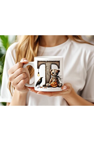 Beramussa كوب على شكل حرف T بتصميم دب لهالوين - غراب وقرع للهالوين - مخيف ولطيف