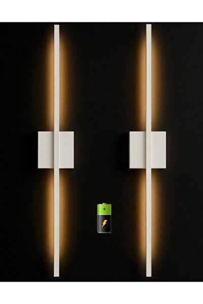 Betül Home Design Modern Dekoratif Aç-kapa Düğmeli Pilli Kare Led Duvar Aplik Beyaz 65 CM (1 ADET) Pil Dahildir