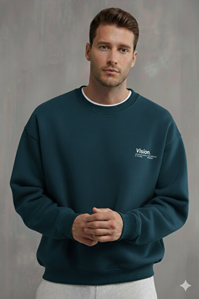 dwnwear Ανδρικό φούτερ χειμερινό, χαλαρό και κανονικό, με λαιμόκοψη, με στάμπ...