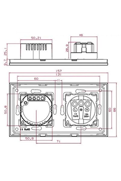 Bingoelec Comutator 4M (2+2M) cu 2 butoane, comutator Wi-Fi + RF, fără neutru, cu priză Shuko Smart Wi-Fi 16A cu g
