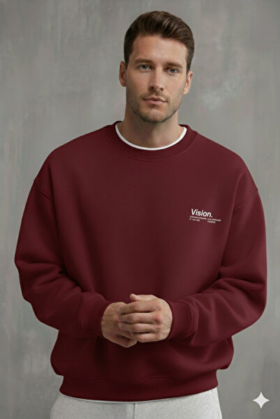 dwnwear Ανδρικό φούτερ χειμερινό, χαλαρό και κανονικό, με λαιμόκοψη, με στάμπα Vision