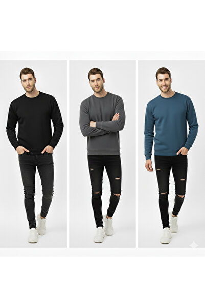 dwnwear سترة رياضية بياقة دائرية من ثلاث خيوط، قطن سميك للجنسين - للرجال في ف...