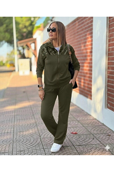 Genel Markalar Kadın Uzun Kollu önden Fermuarlı Pul Payetli Alt üst Viskon Iki Iplik Takım