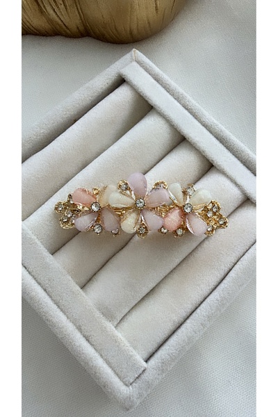 VNS Accessories مشبك زهور أوتوماتيكي بتفاصيل حجرية معدنية (7 سم)