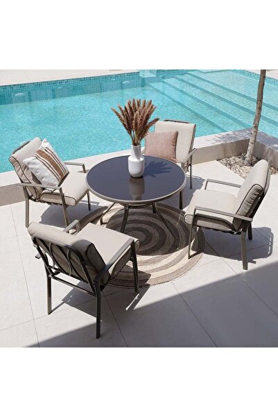 Danube Home Lagoon 1 + 4-Seater Outdoor Dining Set - Brown/Champagne, Cushion...