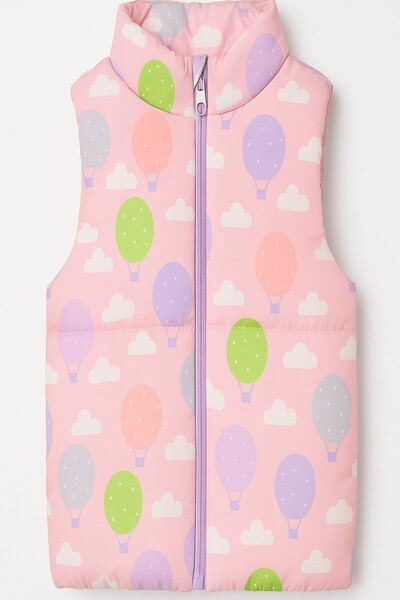 dinamik çocuk Ροζ φουσκωτό γιλέκο για κορίτσια - Μοτίβο με μπαλόνια και σύννεφα, ελαφρύ 3-4-5 ετών