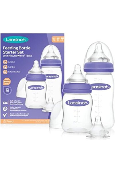 Lansinoh Feeding Bottle Starter Set with NaturalWave Teat, 2pk, 160ml & 240ml, Anti-Colic, BPA & BPS