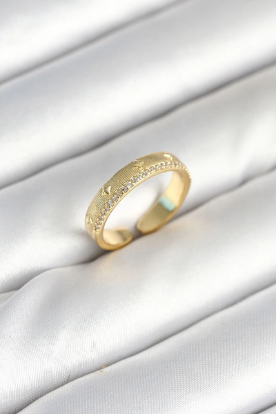 Belle Fusion خاتم نسائي من حجر الزركون ذو اللون الذهبي من BFS