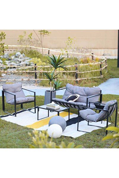 Danube Home Terry 4-Seater Outdoor Sofa Set - Grey | 2 Single Sofas & 1 Two-Seater with Table