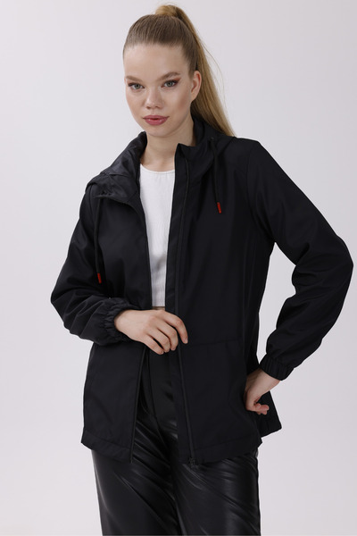 freemen Women's Black Waterproof and Windproof Lined Hooded Raincoat - Windbreaker