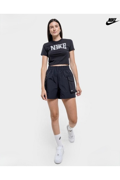 Nike Sportswear Essential Woven 13 cm Yüksek Belli Siyah Kadın Şort